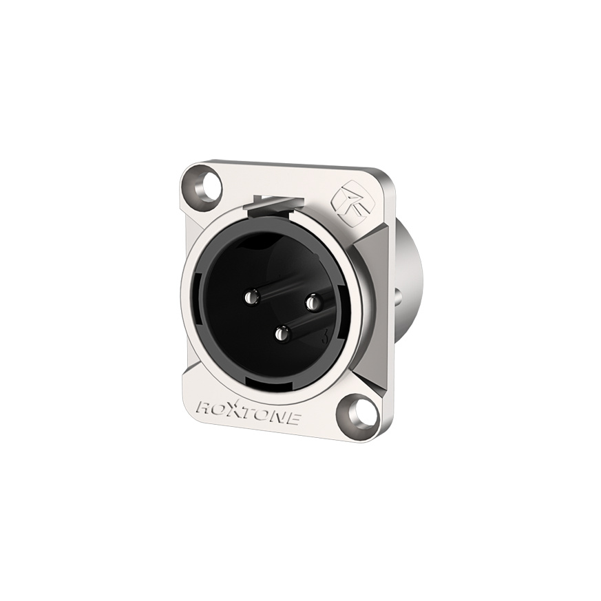3 pole XLR male socket, Nickel plated housing / Black housing