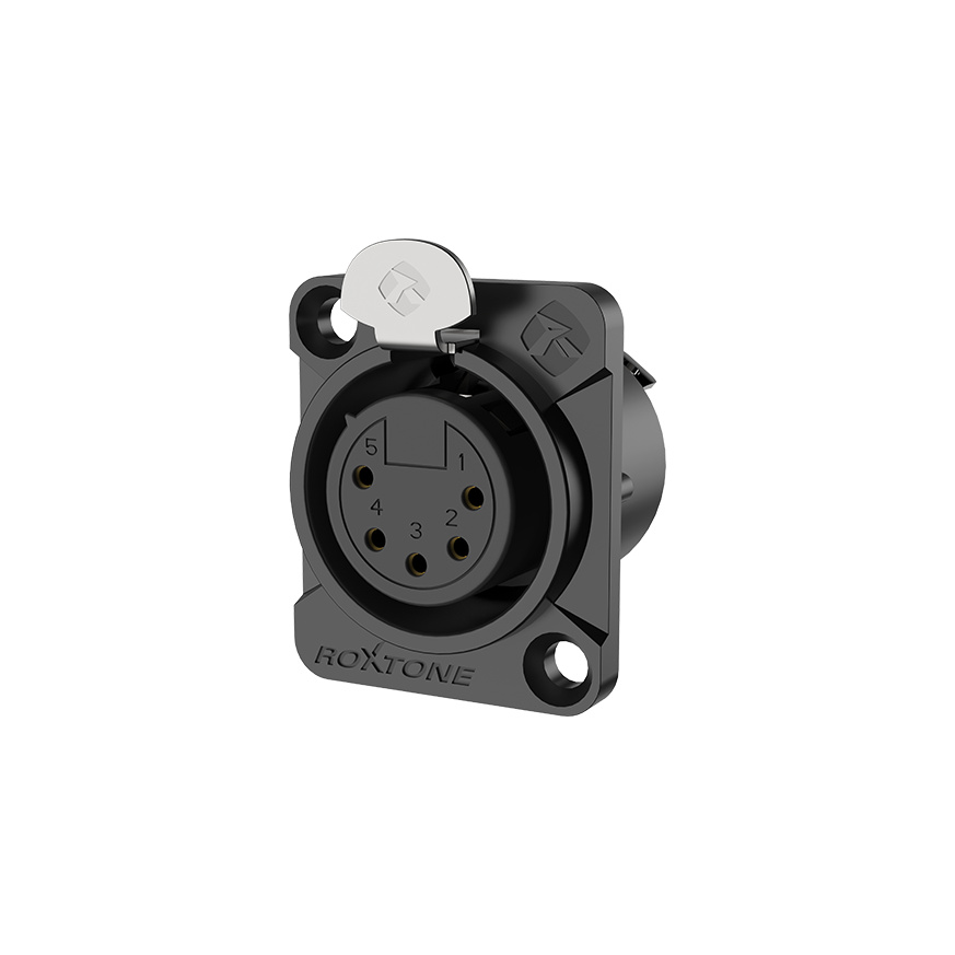 5 pole XLR female socket, Nickel plated housing / Black housing