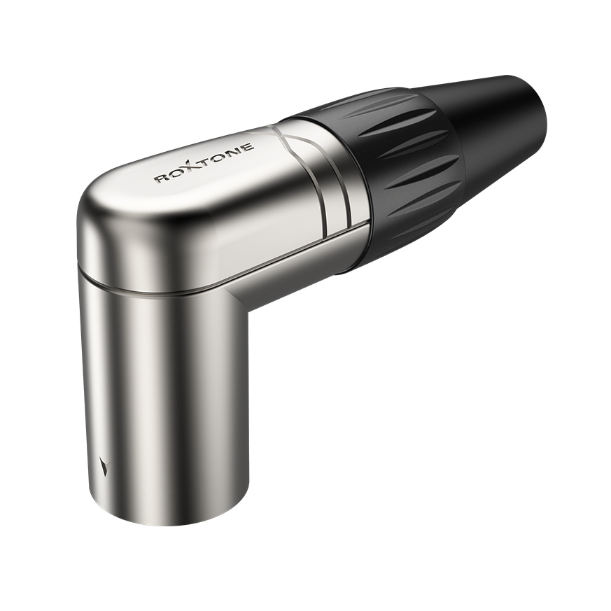 3 pole XLR right-angal male, Nickel plated housing / Black housing