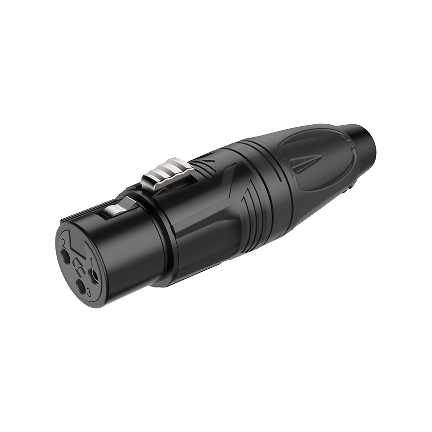 3 pole XLR female, Nickel plated housing / Black housing