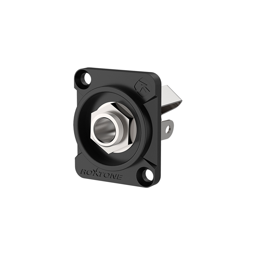 Chassis 6.3mm stereo jack, Nickel plated housing / Black housing