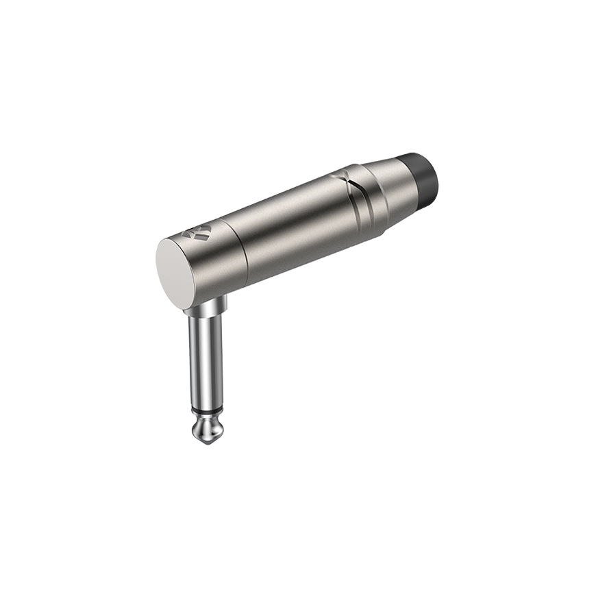 6.3mm right angle mono plug, Nickel plated housing / Black housing